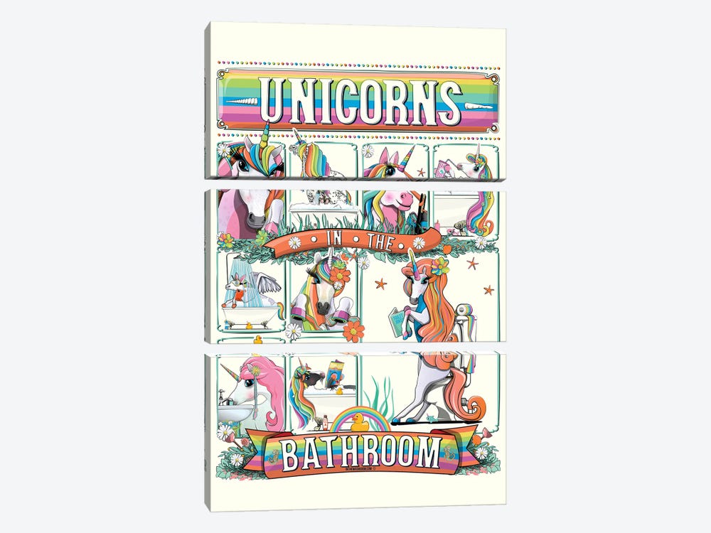 Unicorn In The Bathroom by WyattDesign 3-piece Canvas Art Print