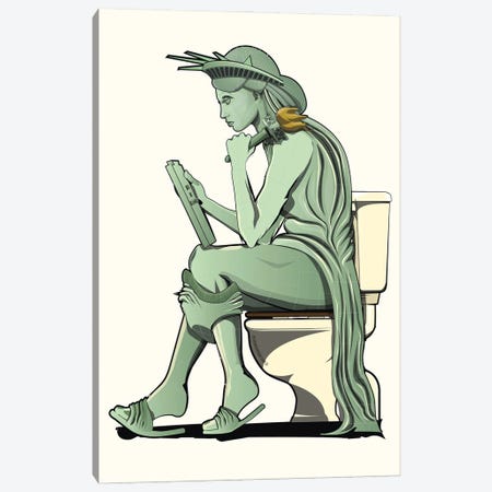 Statue Of Liberty On The Toilet Canvas Print #WYD23} by WyattDesign Canvas Wall Art