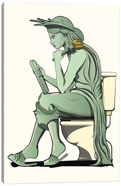 Statue Of Liberty On The Toilet Canvas Art Print - WyattDesign