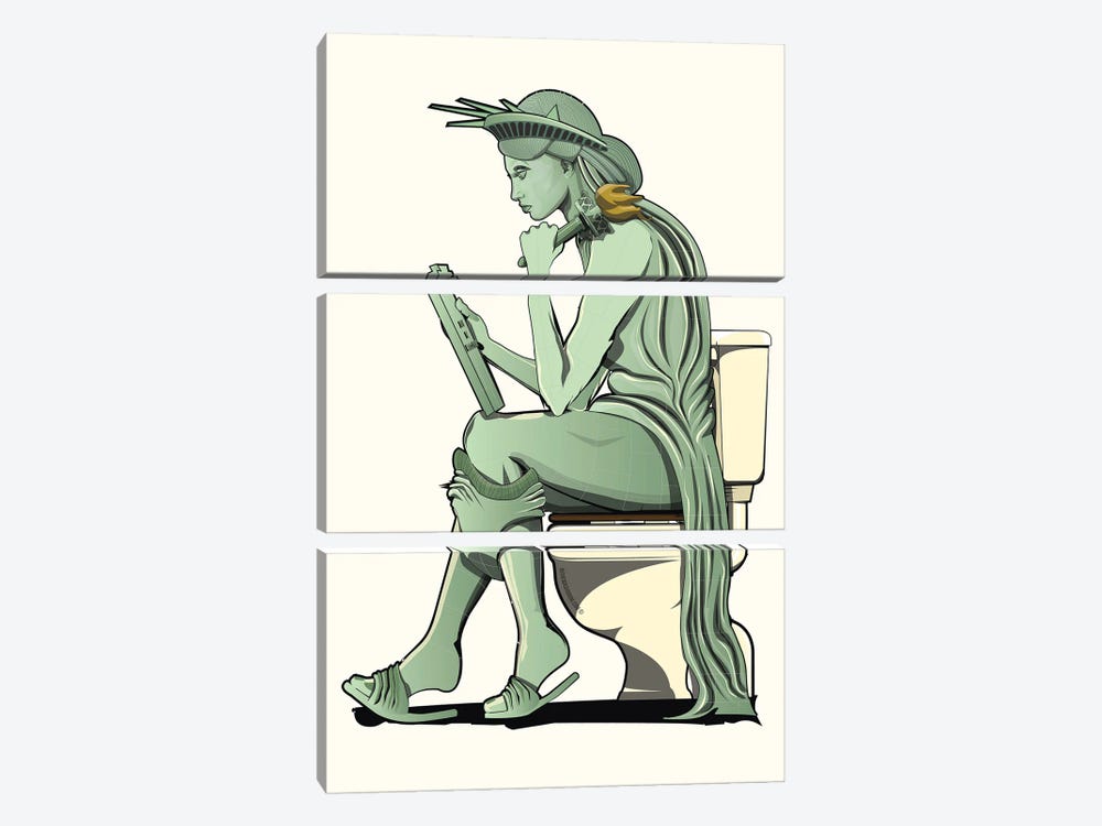 Statue Of Liberty On The Toilet by WyattDesign 3-piece Art Print