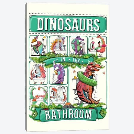 Dinosaur In The Bathroom Canvas Print #WYD240} by WyattDesign Canvas Artwork