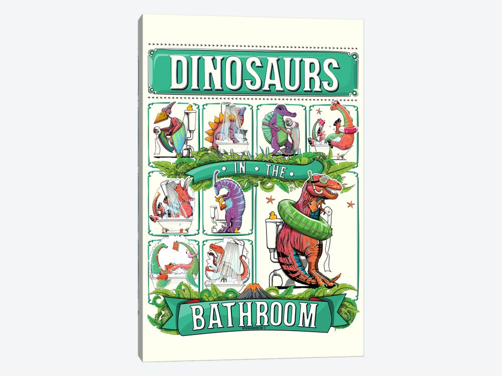 Dinosaur In The Bathroom by WyattDesign 1-piece Canvas Print