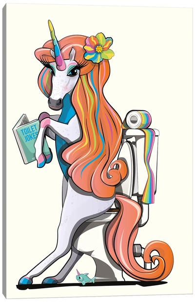 Unicorn On The Toilet Canvas Art Print - WyattDesign