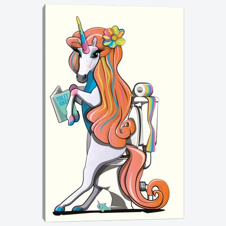 Unicorn On The Toilet Canvas Print #WYD241} by WyattDesign Canvas Artwork