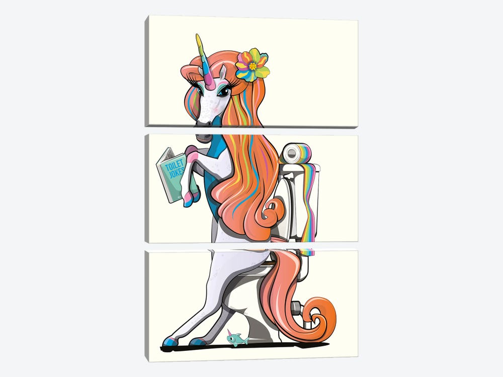 Unicorn On The Toilet by WyattDesign 3-piece Canvas Artwork