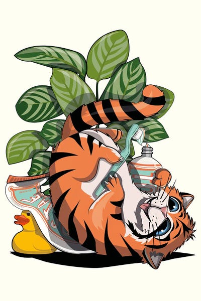 WyattDesign: Tiger Cleaning Teeth In The Bathroom by WyattDesign