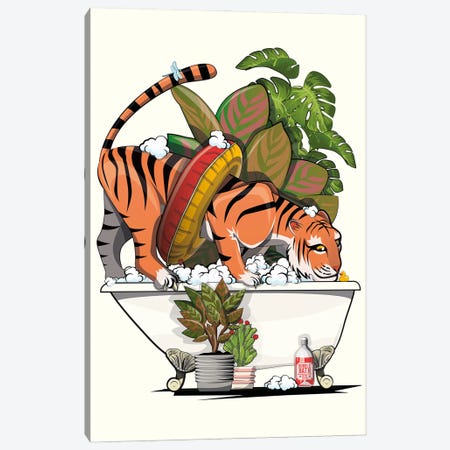 Tiger On Bath, In The Bathroom Canvas Print #WYD243} by WyattDesign Canvas Art