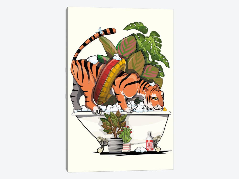 Tiger On Bath, In The Bathroom by WyattDesign 1-piece Canvas Art