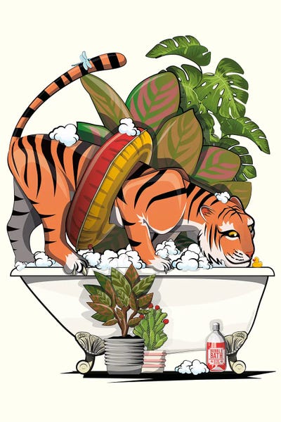 Tigers: Tiger On Bath, In The Bathroom by WyattDesign