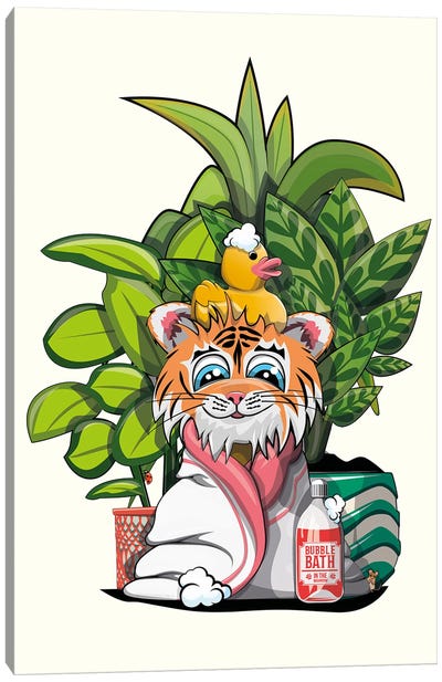 Tiger Cub In Bath Towel Canvas Art Print - WyattDesign