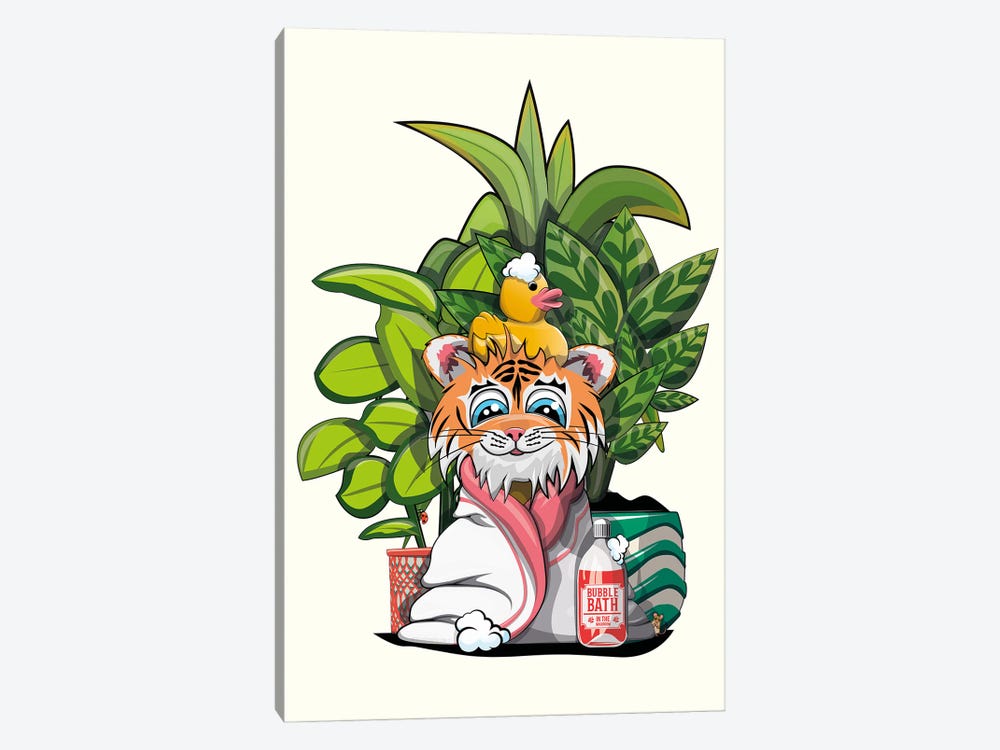 Tiger Cub In Bath Towel by WyattDesign 1-piece Canvas Print