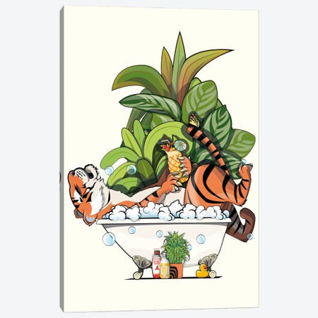 Tiger Relaxing In The Bath Canvas Print #WYD246} by WyattDesign Canvas Print