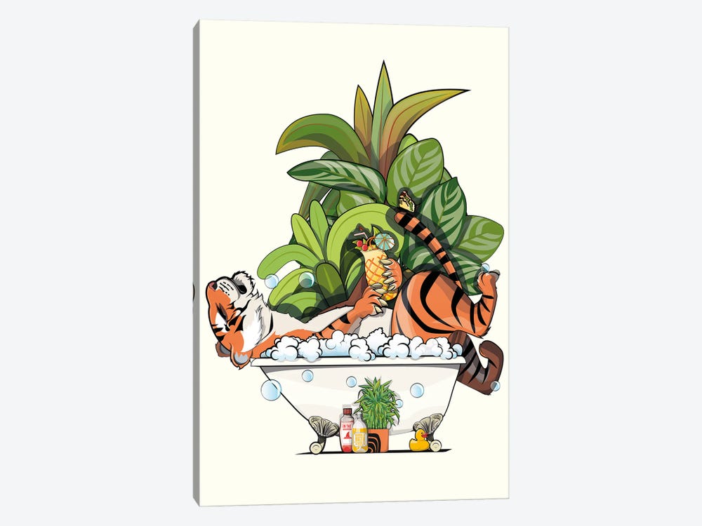 Tiger Relaxing In The Bath by WyattDesign 1-piece Canvas Art Print
