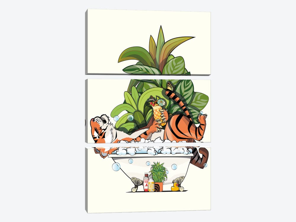 Tiger Relaxing In The Bath by WyattDesign 3-piece Canvas Print
