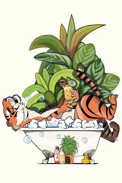 Tigers: Tiger Relaxing In The Bath by WyattDesign