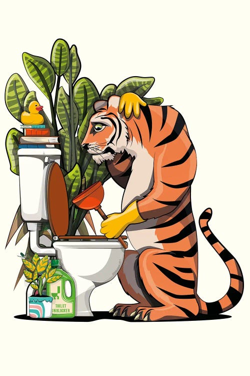 Tiger Cleaning The Toilet