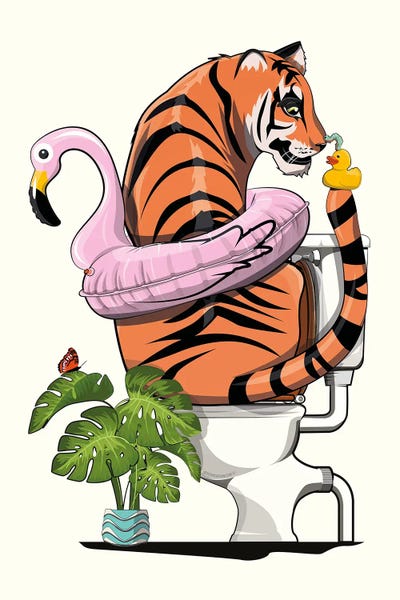 Tiger Sitting On The Toilet by WyattDesign canvas print