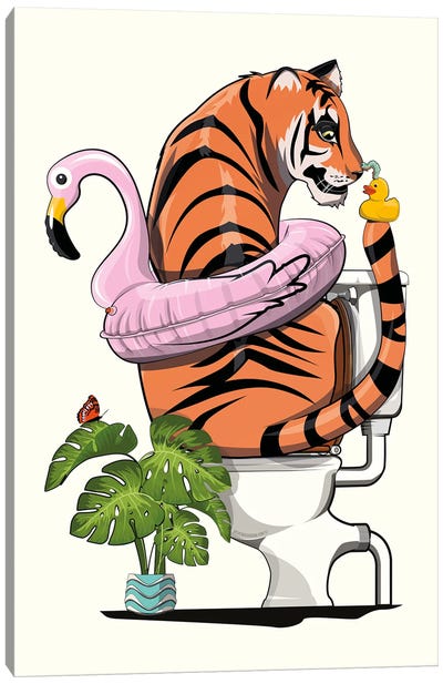Tiger Sitting On The Toilet Canvas Art Print - WyattDesign