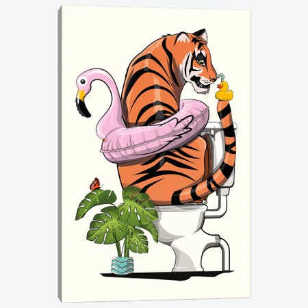 Tiger Sitting On The Toilet Canvas Print #WYD248} by WyattDesign Canvas Artwork