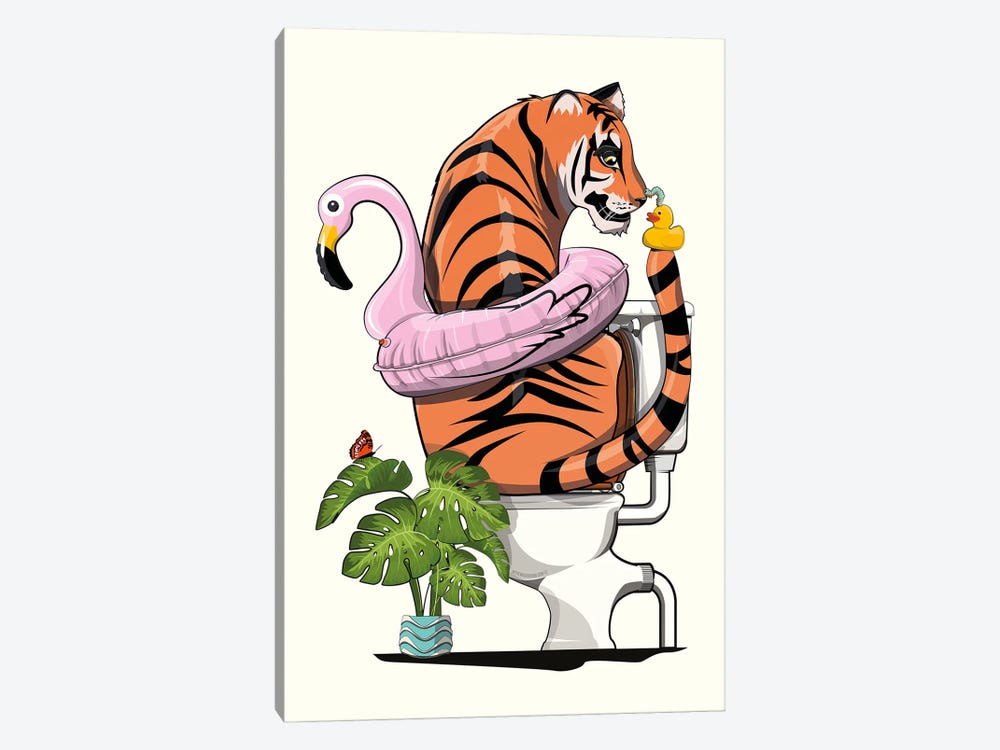 Tiger Sitting On The Toilet by WyattDesign 1-piece Canvas Print