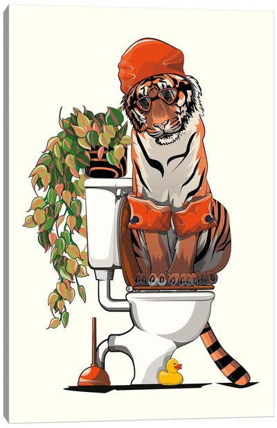 Tiger Using The Toilet Canvas Art Print - WyattDesign