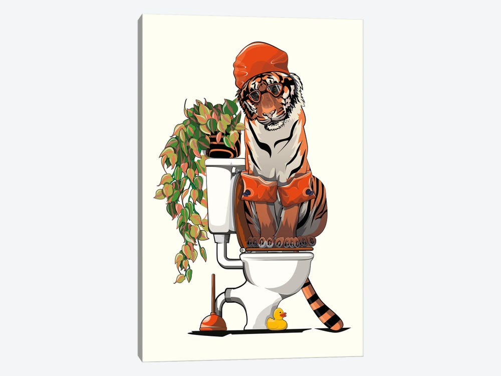 Tiger Using The Toilet by WyattDesign 1-piece Canvas Artwork