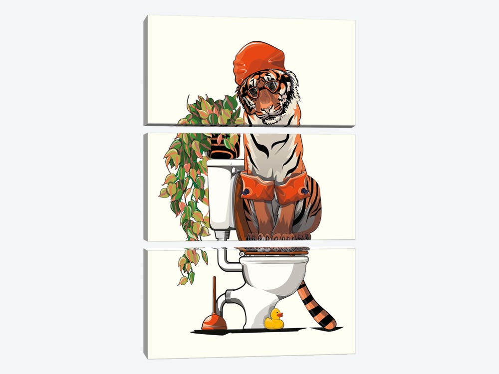 Tiger Using The Toilet by WyattDesign 3-piece Canvas Art