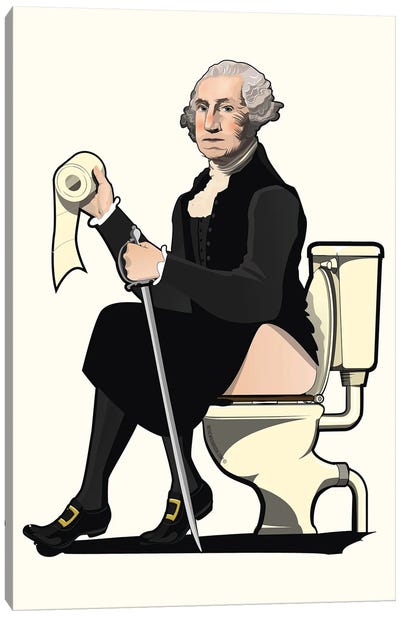 George Washington On The Toilet Canvas Art Print - Art Worth a Chuckle