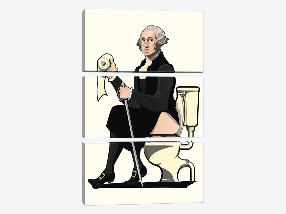 George Washington On The Toilet by WyattDesign 3-piece Canvas Art