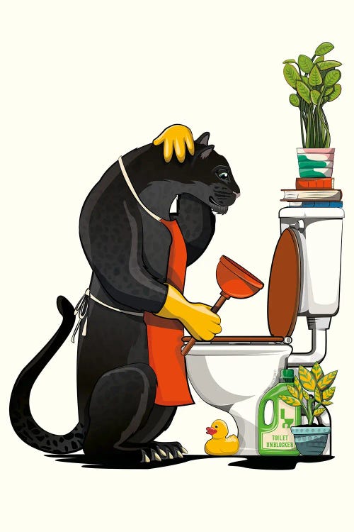 Black Leopard Cleaning The Toilet