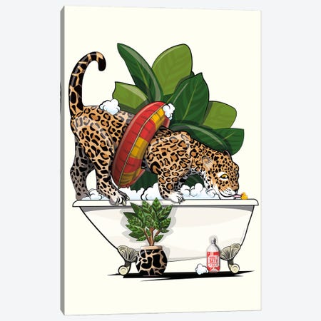Jaguar Drinking From The Bath Canvas Print #WYD251} by WyattDesign Canvas Print
