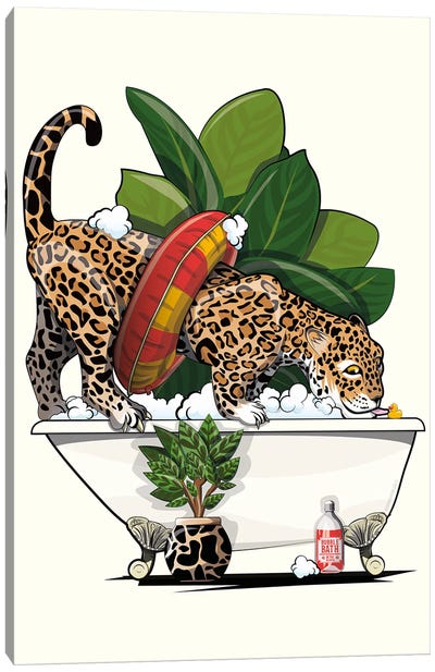 Jaguar Drinking From The Bath Canvas Art Print - WyattDesign