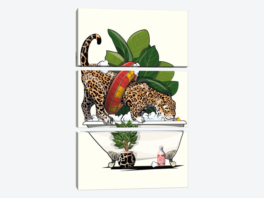 Jaguar Drinking From The Bath by WyattDesign 3-piece Canvas Print