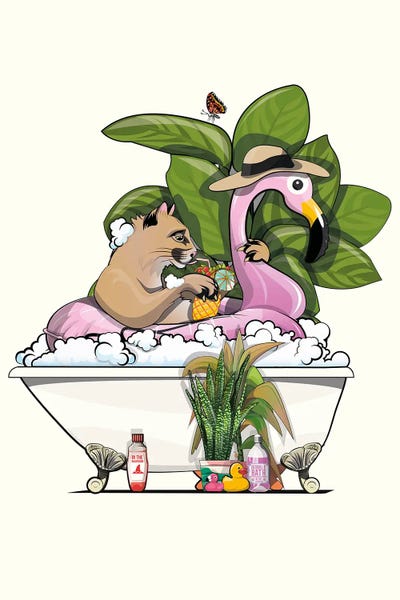 Flamingos: Mountain Lion Relaxing In The Bath by WyattDesign