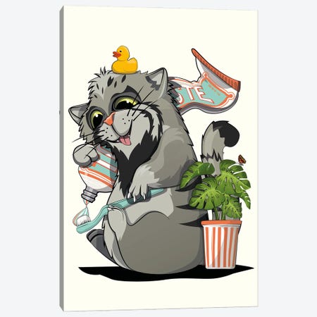 Pallas Cat, Cleaning Teeth Canvas Print #WYD255} by WyattDesign Canvas Artwork