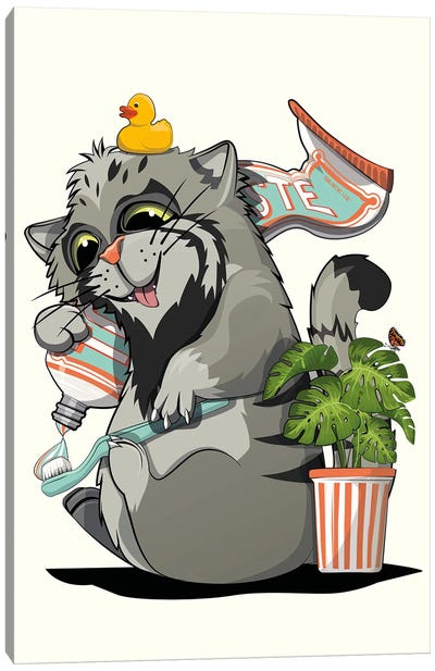Pallas Cat, Cleaning Teeth Canvas Art Print - WyattDesign