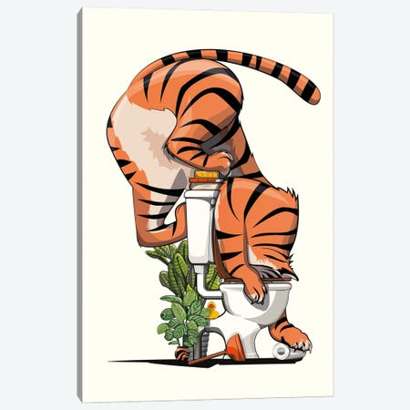 Tiger Drinking From Toilet Canvas Print #WYD256} by WyattDesign Canvas Artwork