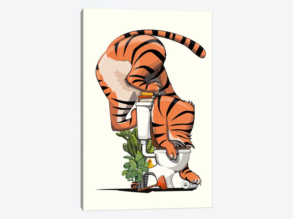 Tiger Drinking From Toilet by WyattDesign 1-piece Canvas Art
