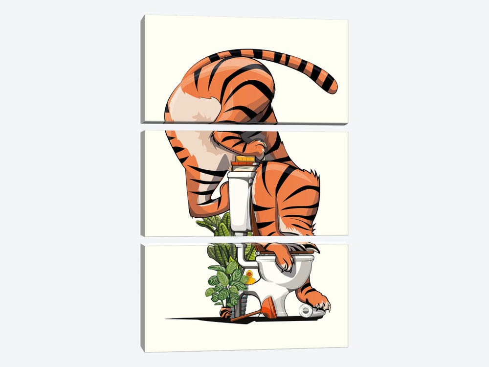Tiger Drinking From Toilet by WyattDesign 3-piece Canvas Art