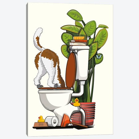 Labradoodle Dog Drinking Form The Toilet Canvas Print #WYD257} by WyattDesign Canvas Wall Art