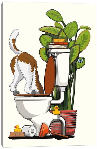 Labradoodle Dog Drinking Form The Toilet Canvas Art Print - Labradoodle Art