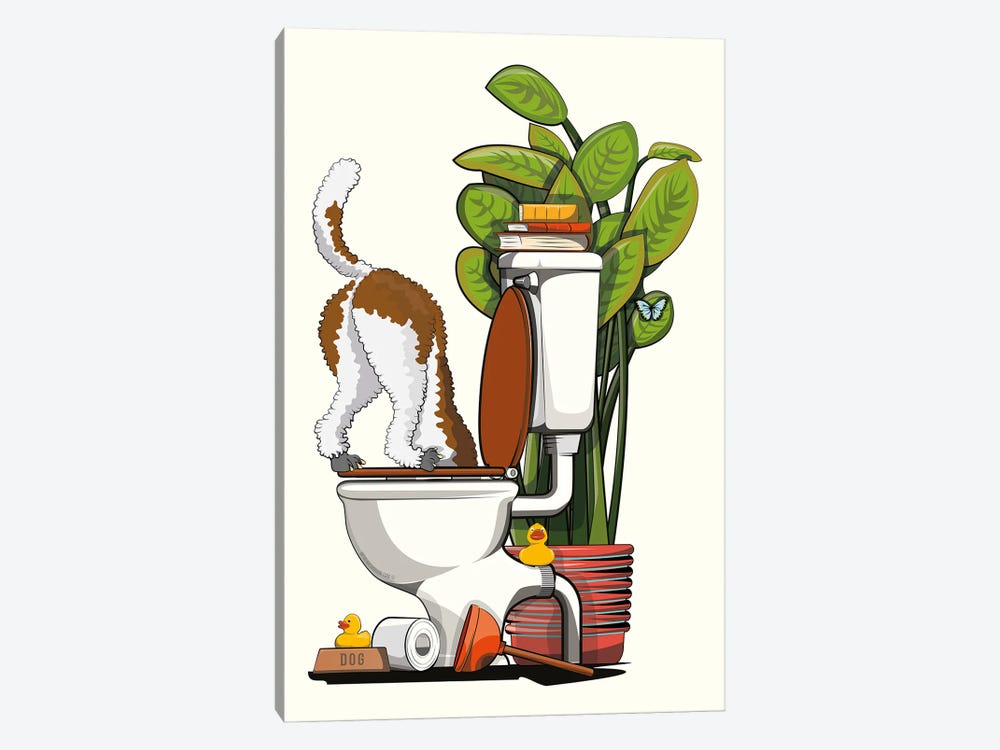 Labradoodle Dog Drinking Form The Toilet by WyattDesign 1-piece Canvas Art Print
