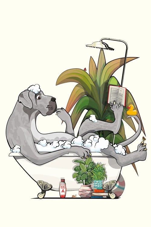 Great Dane Dog In The Bath by WyattDesign wall art