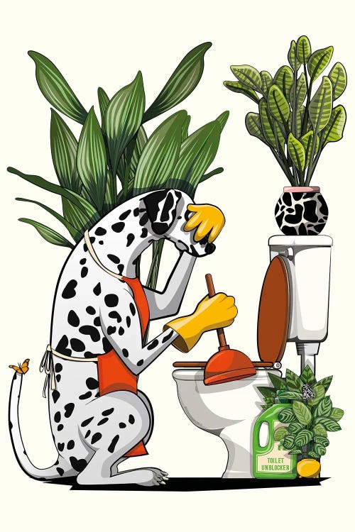 Dalmatian Dog Cleaning Toilet