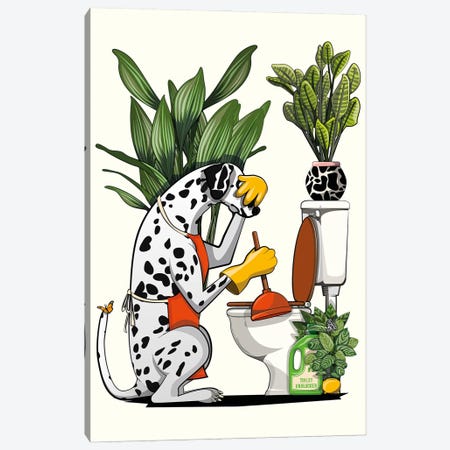 Dalmatian Dog Cleaning Toilet Canvas Print #WYD259} by WyattDesign Art Print