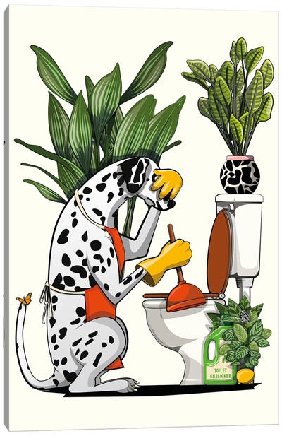 Dalmatian Dog Cleaning Toilet Canvas Art Print - Dalmatian Art