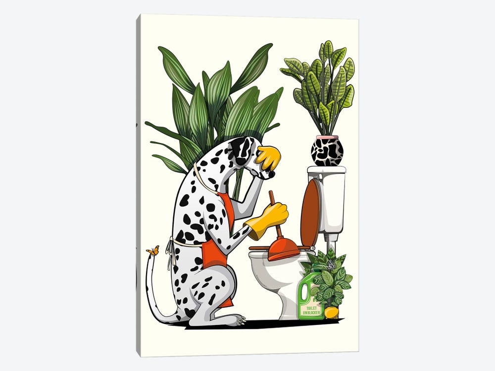Dalmatian Dog Cleaning Toilet by WyattDesign 1-piece Art Print