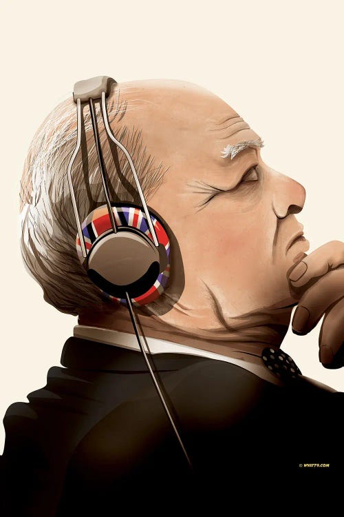 Winston Churchill Listening To Music On Headphones