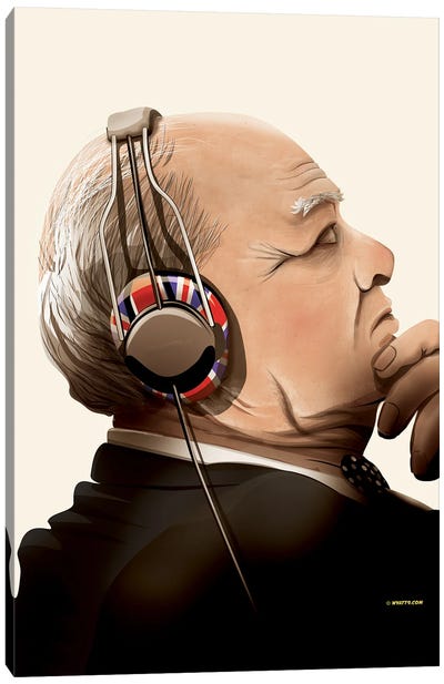 Winston Churchill Listening To Music On Headphones Canvas Art Print - Winston Churchill