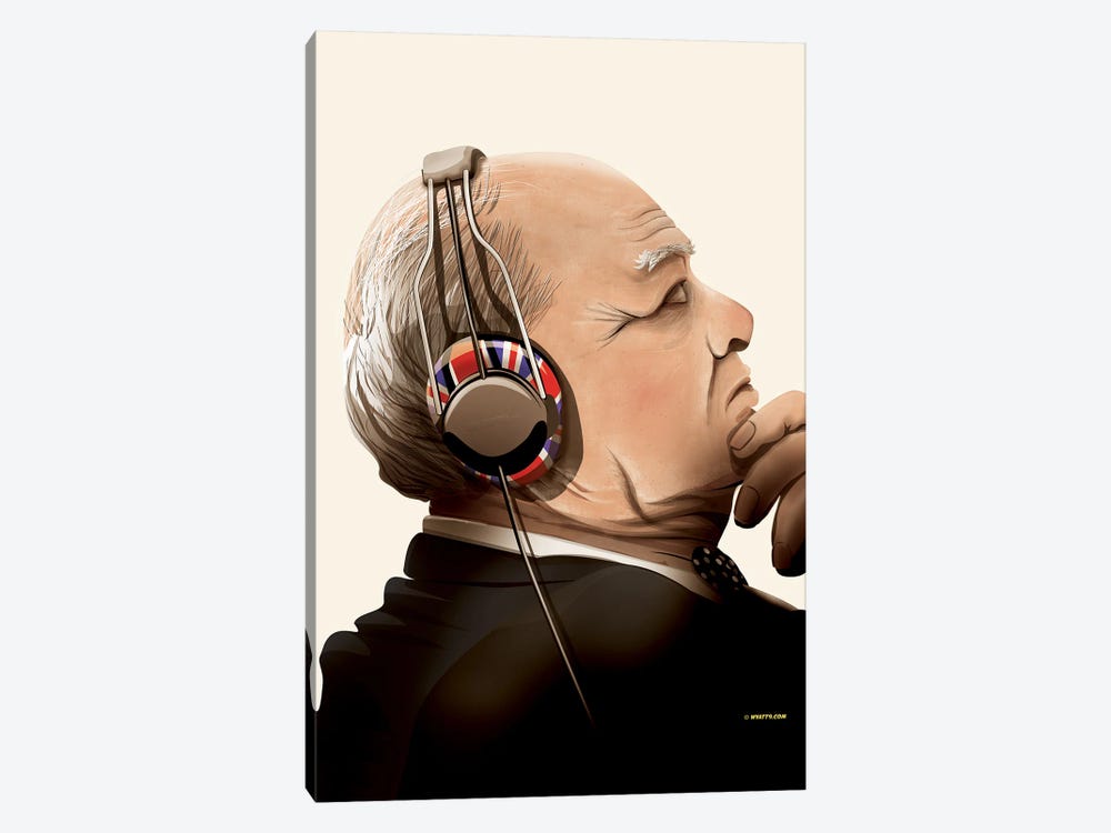 Winston Churchill Listening To Music On Headphones by WyattDesign 1-piece Canvas Print